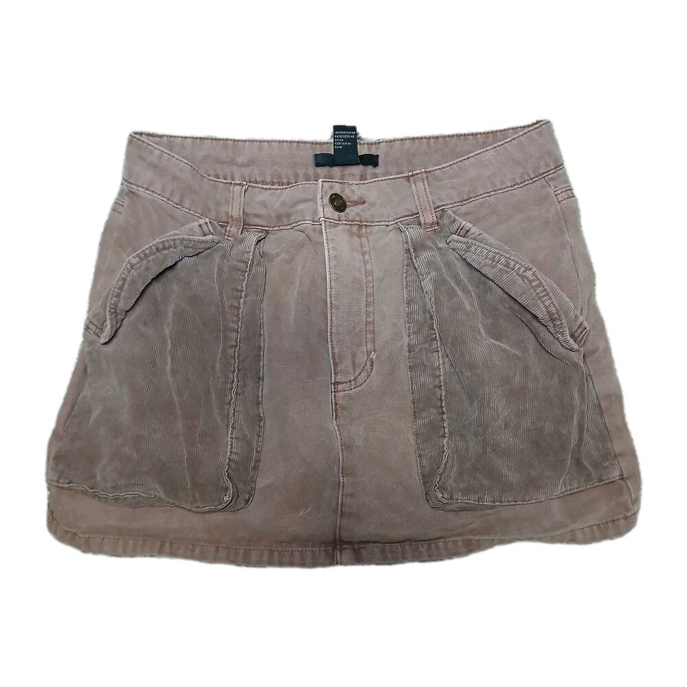 Forever 21 Brown Corduroy Skirt M‎ Boho Utility Pocket Mini Y2K Indie